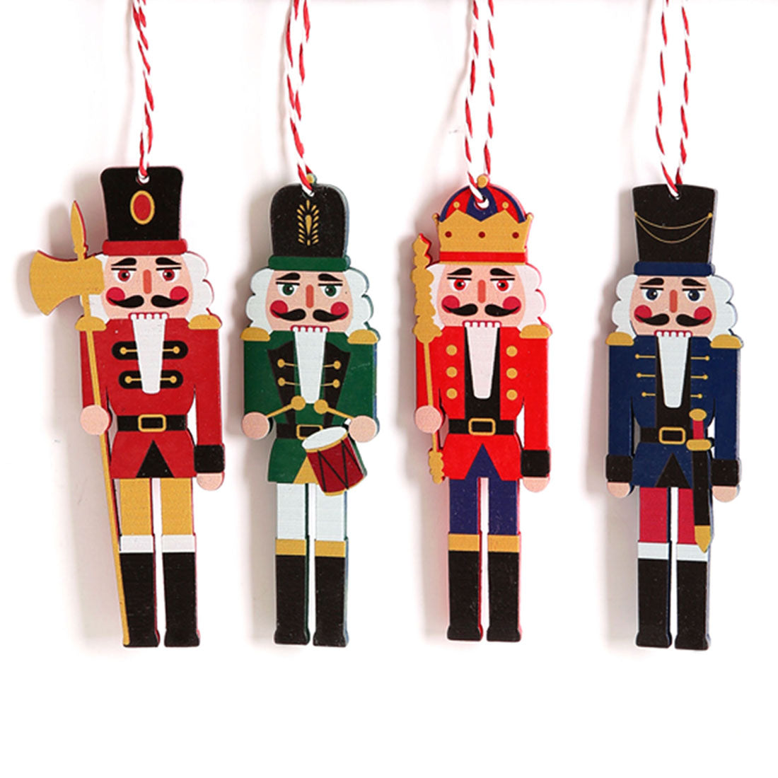 Nussknacker 12 Anhänger aus Holz Weihnachten Soldat flach hängende Dekoration Geschenk-Set, Christmas Wooden Walnut Soldier Flat Hanging Decoration Gift Set 12 pieces