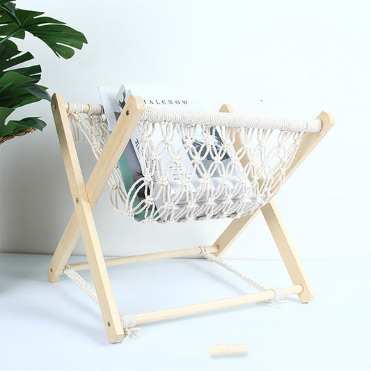 Newspaper, book stand holder. Modern Nordic wooden macrame decoration "ZEIHO"