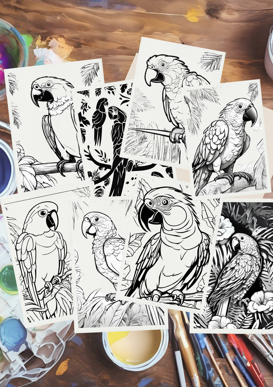 Parrots to color - Coloring page in black and white "PAPAPA" (digital download)