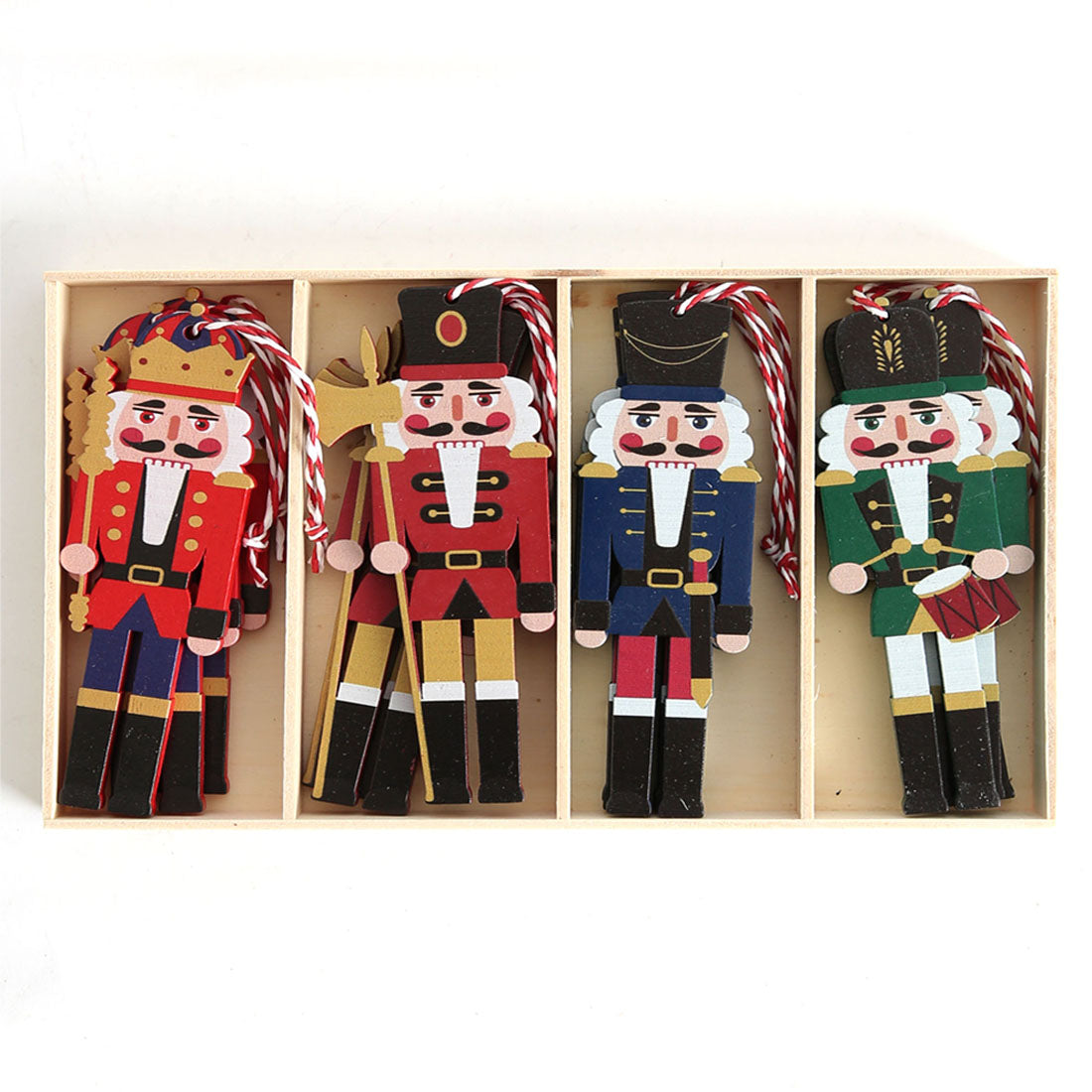 Nussknacker 12 Anhänger aus Holz Weihnachten Soldat flach hängende Dekoration Geschenk-Set, Christmas Wooden Walnut Soldier Flat Hanging Decoration Gift Set 12 pieces