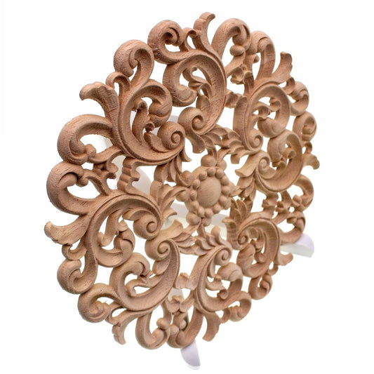 Carved wooden applique - round floral shape DIY "WOOFLO"