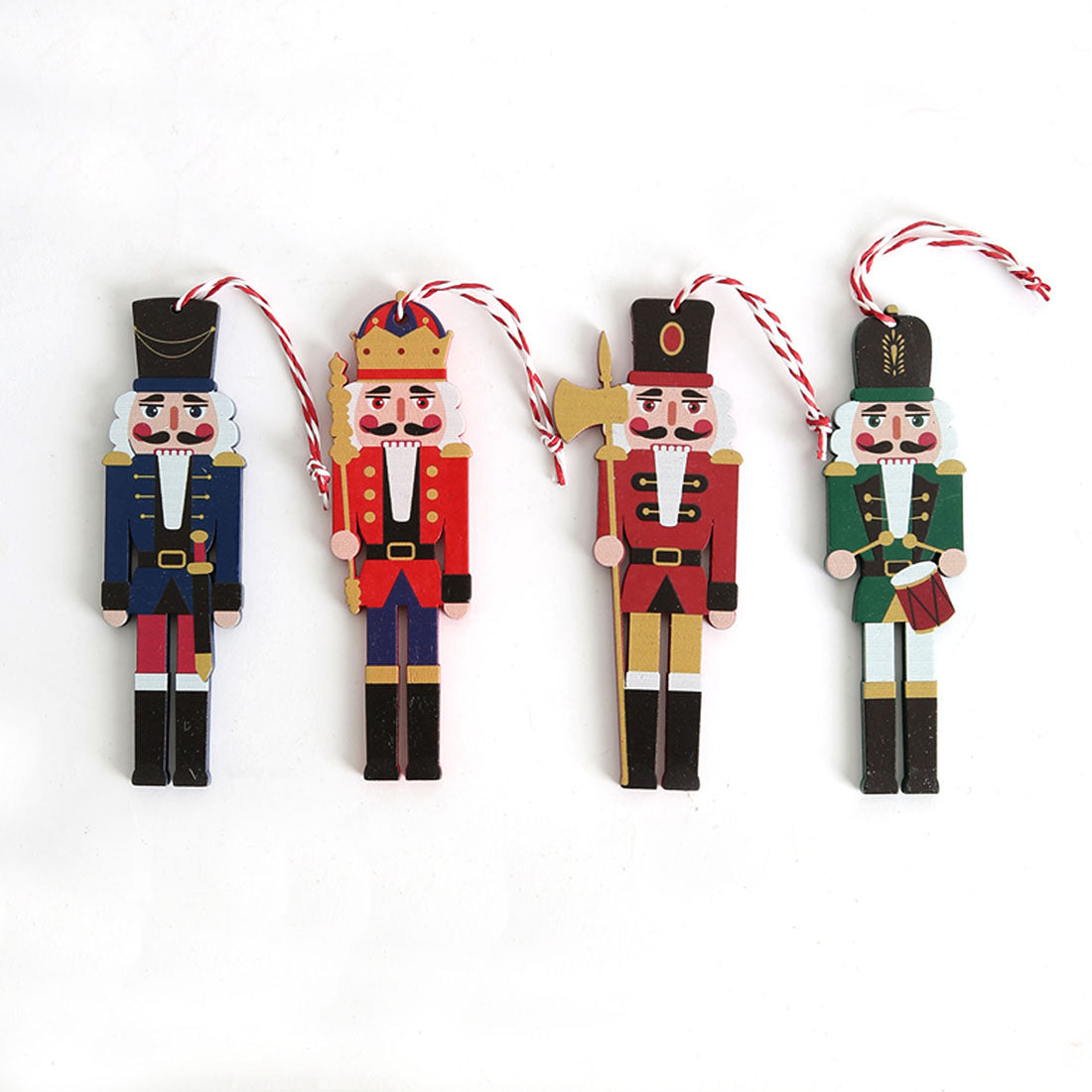 Nussknacker 12 Anhänger aus Holz Weihnachten Soldat flach hängende Dekoration Geschenk-Set, Christmas Wooden Walnut Soldier Flat Hanging Decoration Gift Set 12 pieces