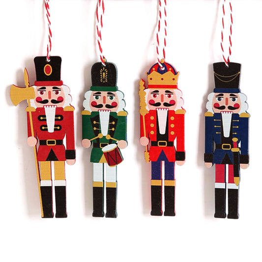 Nussknacker 12 Anhänger aus Holz Weihnachten Soldat flach hängende Dekoration Geschenk-Set, Christmas Wooden Walnut Soldier Flat Hanging Decoration Gift Set 12 pieces