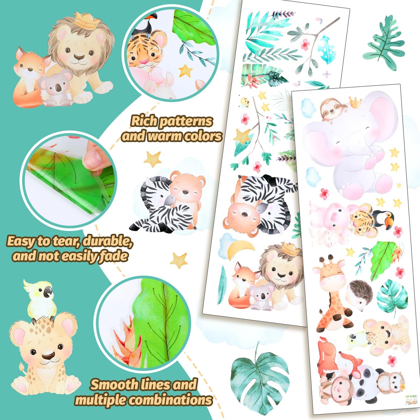 Wall Sticker Jungle Animals Wall Sticker Children's Room Animal Tree Wall Sticker Animal Party Elephant Giraffe Wall Sticker Children's Room Boy Baby Room Bedroom Wall Decoration,481-6789-MG