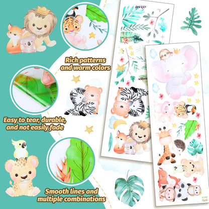 Wall Sticker Jungle Animals Wall Sticker Children's Room Animal Tree Wall Sticker Animal Party Elephant Giraffe Wall Sticker Children's Room Boy Baby Room Bedroom Wall Decoration,481-6789-MG