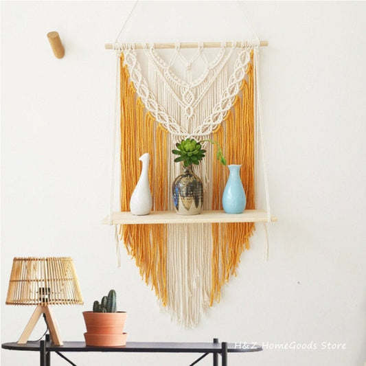 Handmade Tapestry Woven Wooden Board Shelf Nordic Living Room