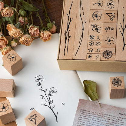 20 Wildblumen Stempel Set aus Holz "HOBU"