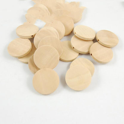 Original Wood Color Straight Hole Wood Round Piece Jewelry Accessories