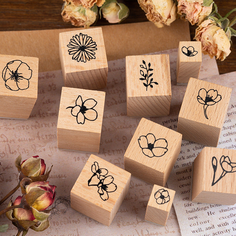 20 Wildblumen Stempel Set aus Holz "HOBU"