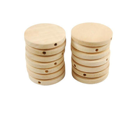 Original Wood Color Straight Hole Wood Round Piece Jewelry Accessories