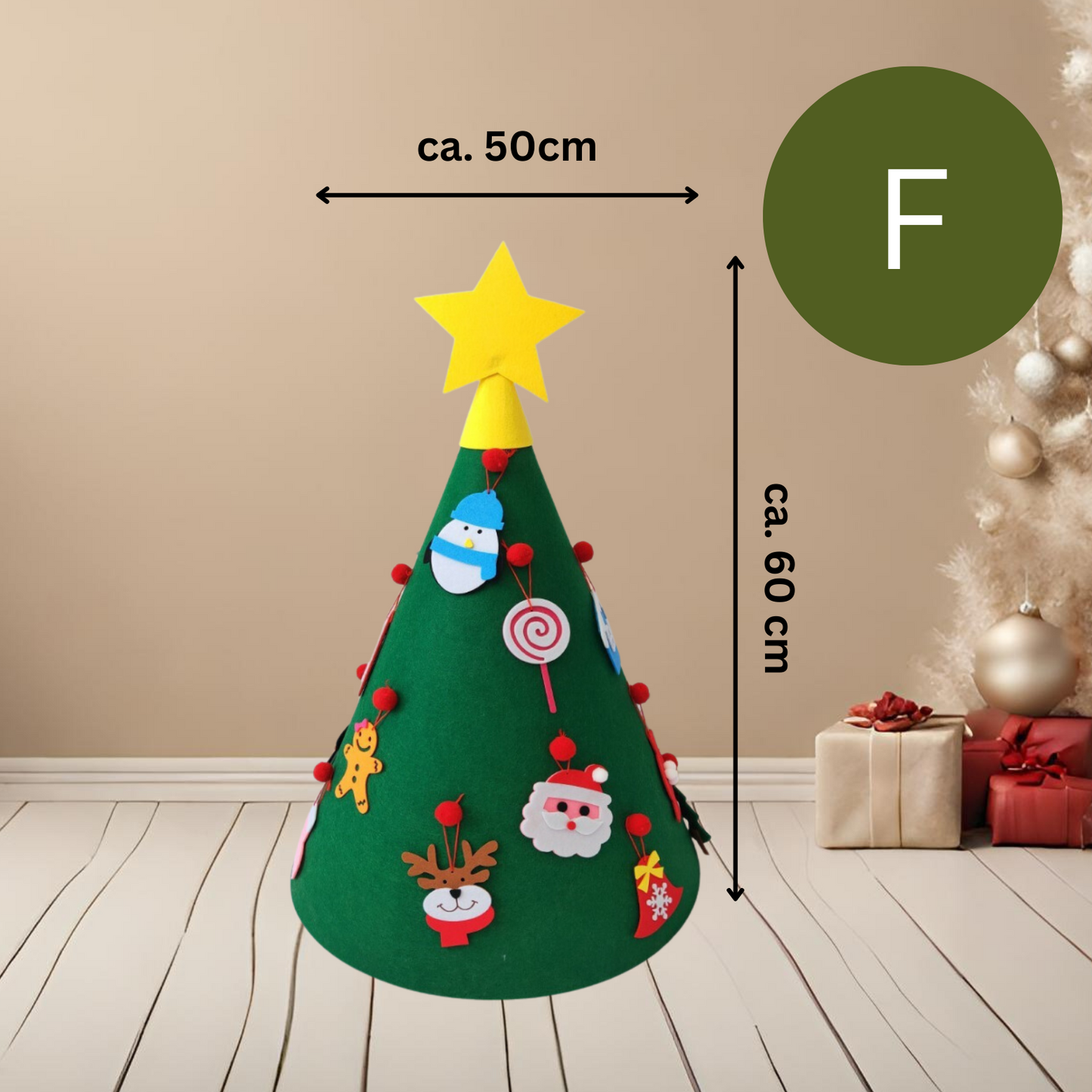 Filz Deko Tannenbaum, Weihnachten, Baum mit 25-32 verschiedene Klett Elemente zum anheften, ankletten, Christmas Tree Felt Deco Activity