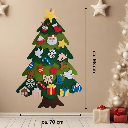 Filz Deko Tannenbaum, Weihnachten, Baum mit 25-32 verschiedene Klett Elemente zum anheften, ankletten, Christmas Tree Felt Deco Activity