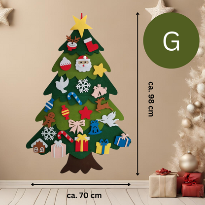Filz Deko Tannenbaum, Weihnachten, Baum mit 25-32 verschiedene Klett Elemente zum anheften, ankletten, Christmas Tree Felt Deco Activity