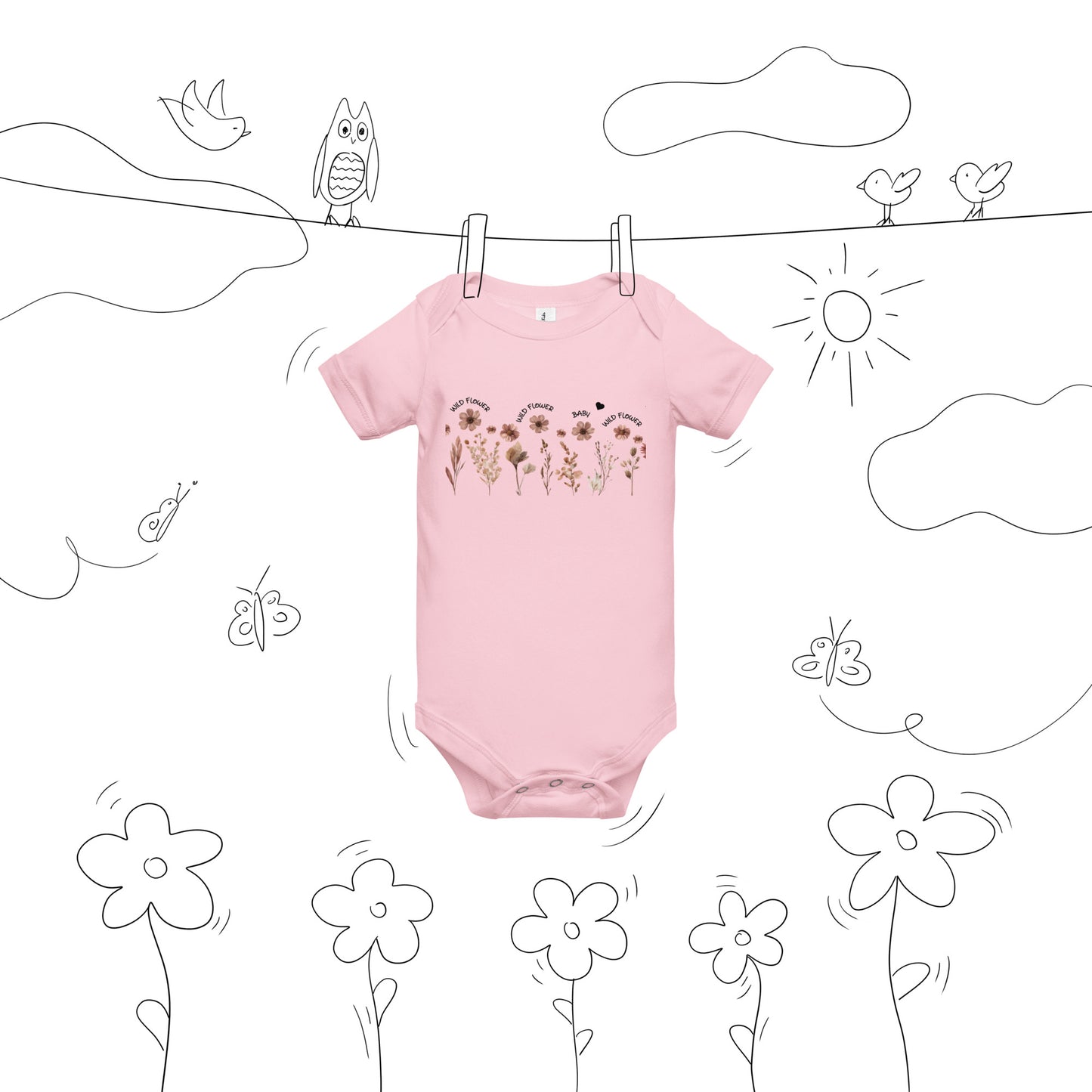 *♥BABY* Kurzärmliger Wildblumen Baby Body - Einteiler Strampler [Familie Partnerlook Optionen] "WILDBA"