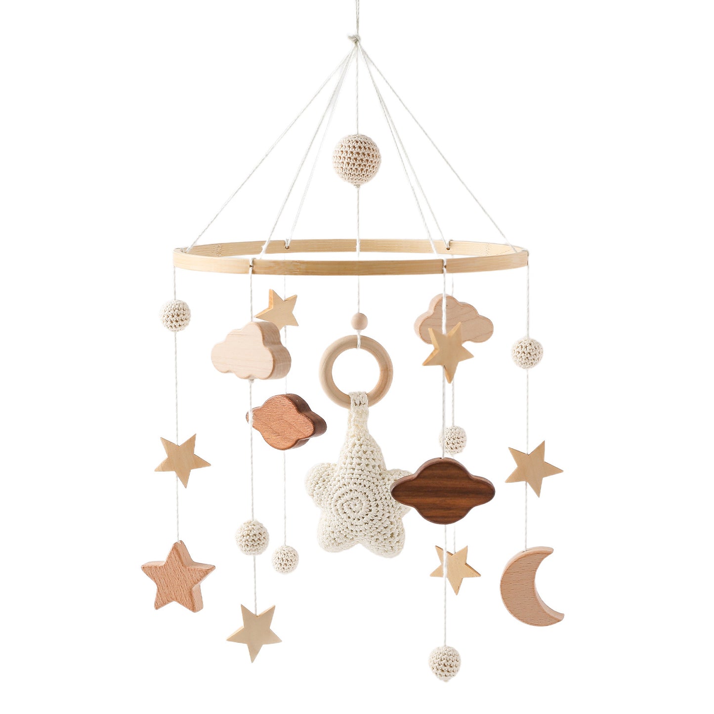 Holz Baby Mobile Sternenhimmel mit Sternen Mond und Planeten "STAR"