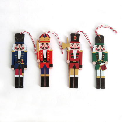 Nussknacker 12 Anhänger aus Holz Weihnachten Soldat flach hängende Dekoration Geschenk-Set, Christmas Wooden Walnut Soldier Flat Hanging Decoration Gift Set 12 pieces