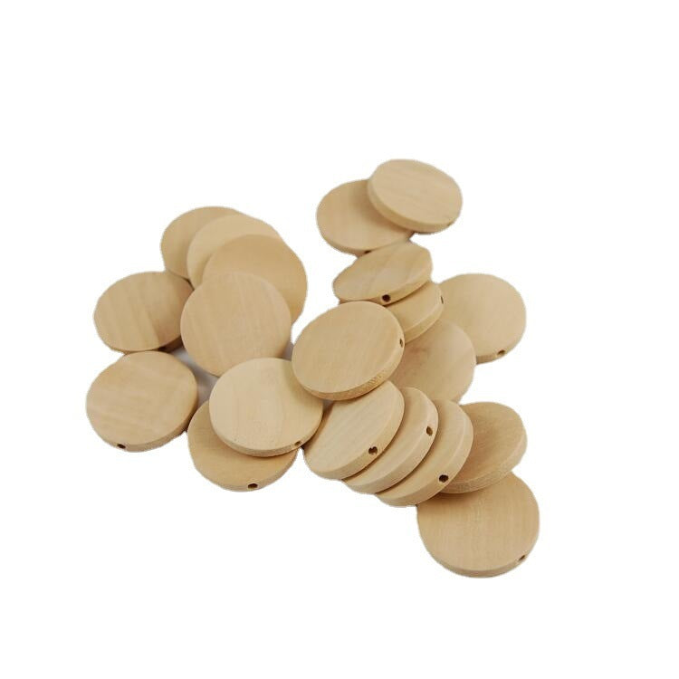 Original Wood Color Straight Hole Wood Round Piece Jewelry Accessories