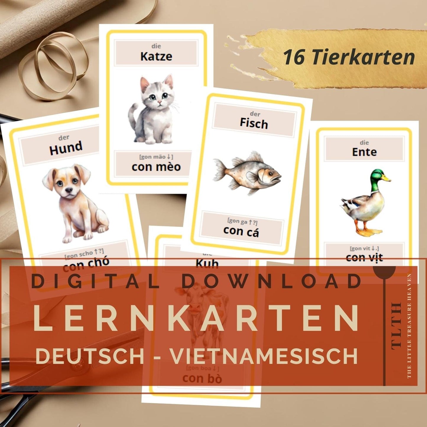 Lernkarten Deutsch - Vietnamesisch - Erste Tiere - Zweisprachig lernen Flashcards - Học Tiếng Đức - Tiếng Việt - con vật đầu tiên