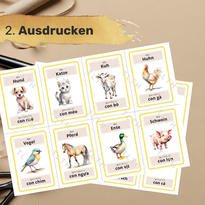 Lernkarten Deutsch - Vietnamesisch - Erste Tiere - Zweisprachig lernen Flashcards - Học Tiếng Đức - Tiếng Việt - con vật đầu tiên