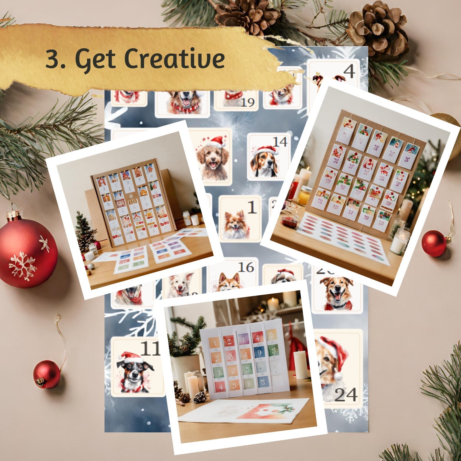 DIY Adventskalender Hunde, Tags, Etiketten, Bastel- Vorlage, Zahlen, Deko, Geschenk, Christmas Calendar Watercolor Craft (DIGITAL DOWNLOAD)