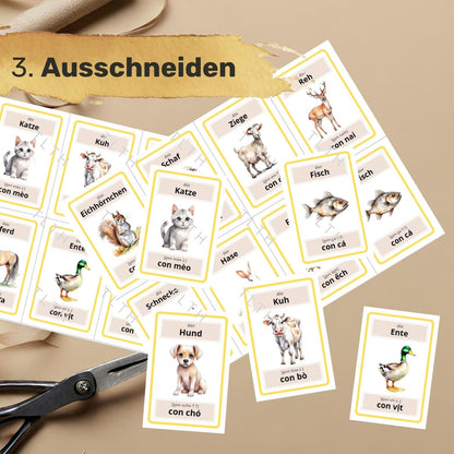 Lernkarten Deutsch - Vietnamesisch - Erste Tiere - Zweisprachig lernen Flashcards - Học Tiếng Đức - Tiếng Việt - con vật đầu tiên