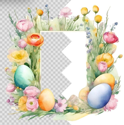 Easter Egg Flower Frame Kranz, Einladung, Party, Hochzeit, Ostern, Valentinstag, Digitale Clipart PNG Tags, Bastel Vorlage, 300 DIP DOWNLOAD