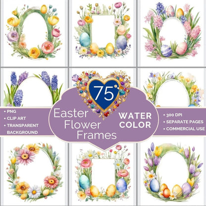 Easter Egg Flower Frame Kranz, Einladung, Party, Hochzeit, Ostern, Valentinstag, Digitale Clipart PNG Tags, Bastel Vorlage, 300 DIP DOWNLOAD