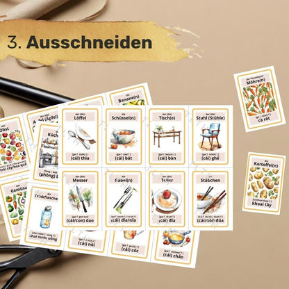 Lernkarten Deutsch - Vietnamesisch - Rund ums Essen - Zweisprachig lernen Flashcards - Học Tiếng Đức - Tiếng Việt