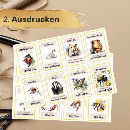 Lernkarten Deutsch - Vietnamesisch - Erste Tiere - Zweisprachig lernen Flashcards - Học Tiếng Đức - Tiếng Việt - con vật đầu tiên